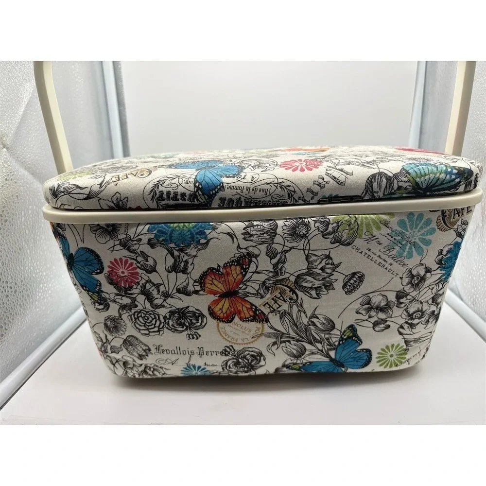 Unbranded Sewing Basket Organizer Box w/ Handle Floral Butterfly Print Lot
